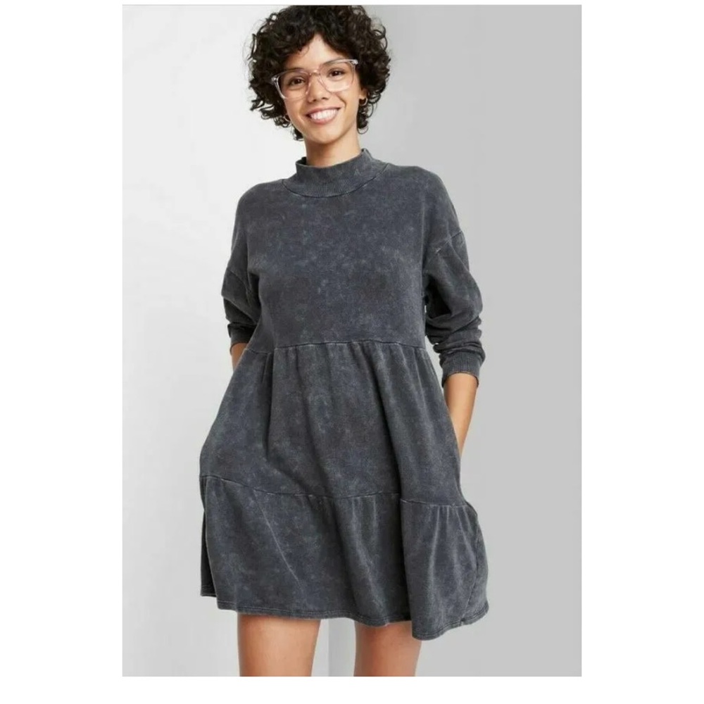 NEW w/tags WILD FABLE black acid washed long sleeved dress size Medium